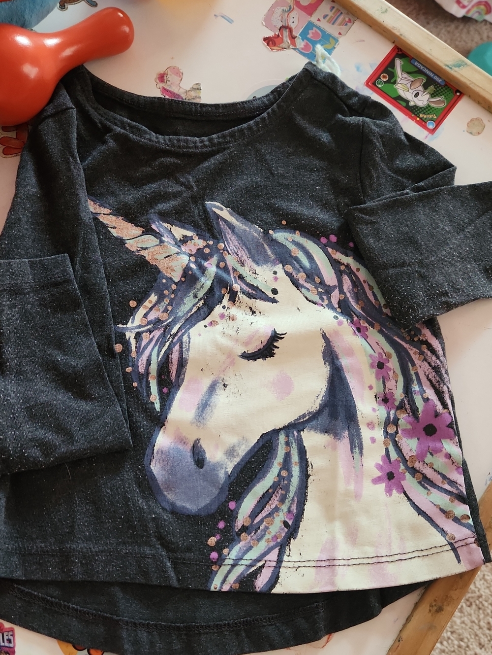 Girls' Black Unicorn Long Sleeve Graphic Tee